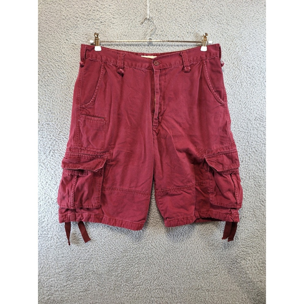Jordan Craig Cargo Shorts Mens 36 Red Cotton High Rise Utility Pockets Tie Hem